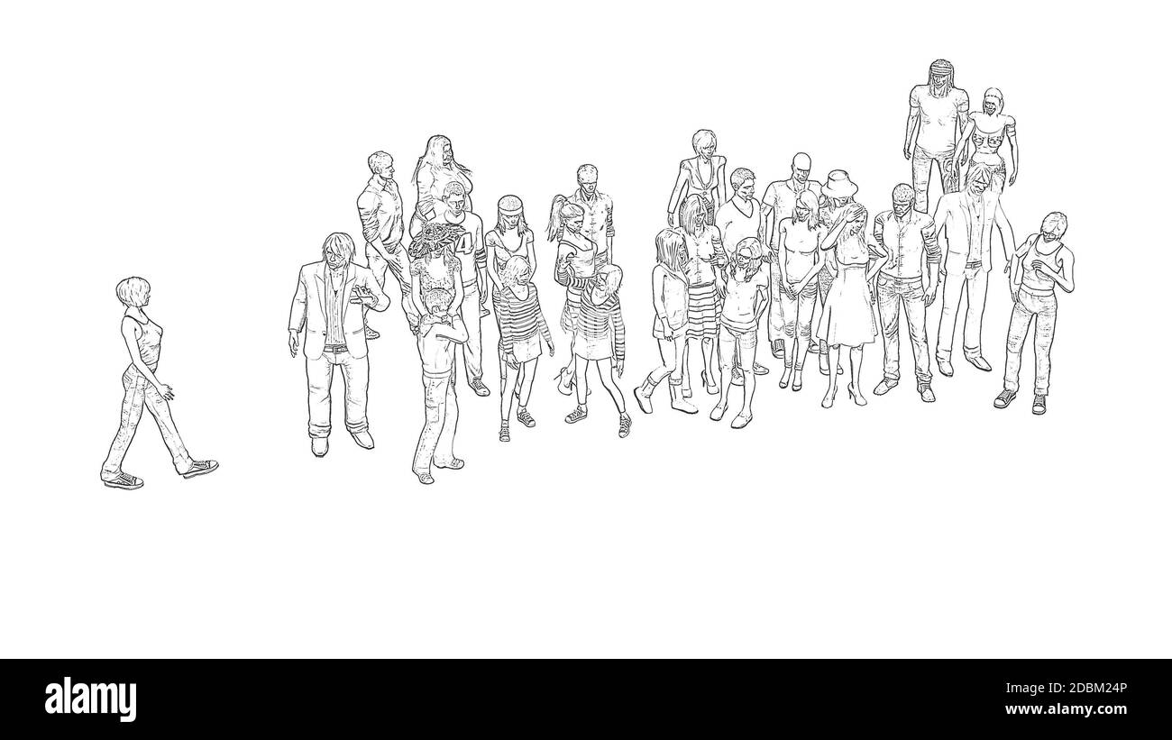 Dibujo a lápiz - grupo de personas - aislado sobre fondo blanco Fotografía  de stock - Alamy