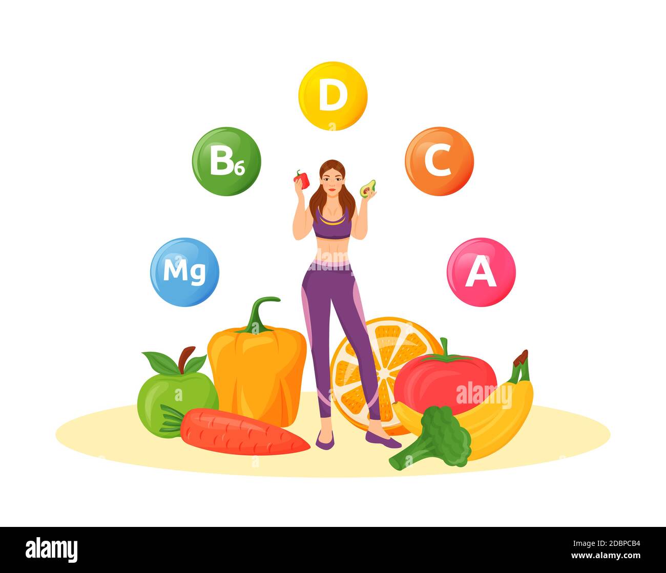Dieta equilibrada plano concepto vector ilustración. Mujer nutrición  saludable 2D personaje de dibujos animados para el diseño web. Frutas y  verduras para la vida activa Fotografía de stock - Alamy
