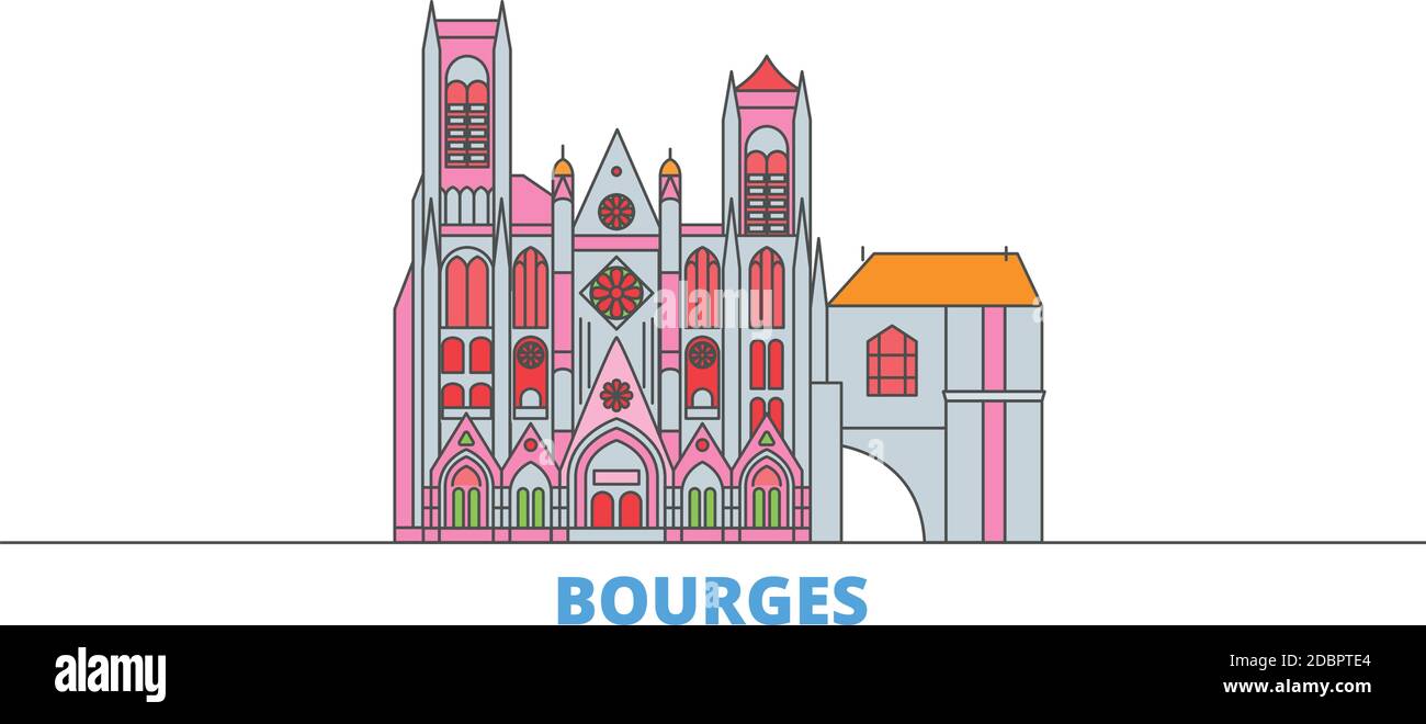 Francia Línea De Bourges Paisaje Urbano Vector Plano Recorrido Punto De Referencia De La 9988