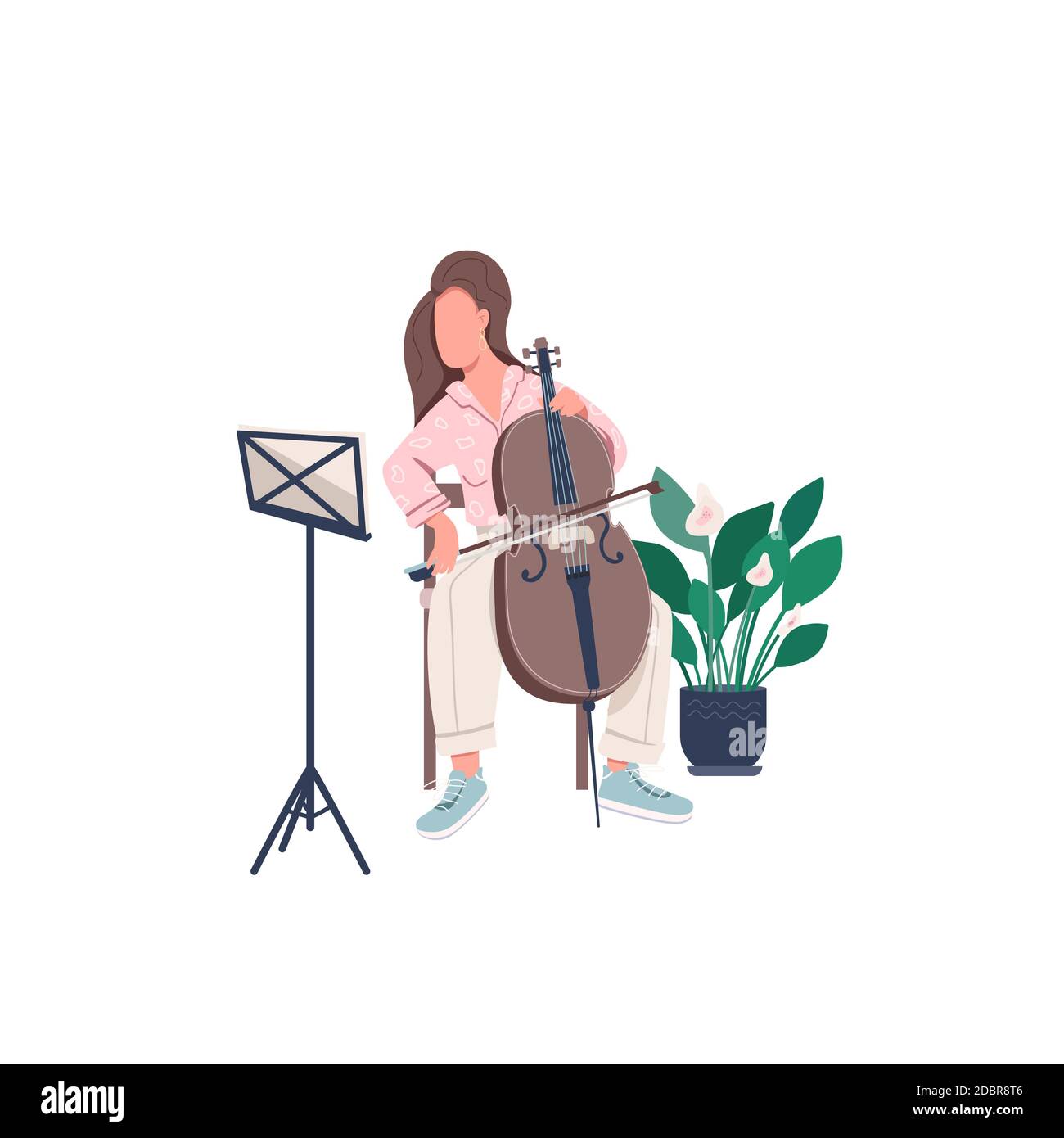 Mujer músico color plano vector carácter sin rostro. La mujer aprende a  tocar el cello. Instrumento musical de práctica femenina. Hobby creativo  aislado dibujos animados i Fotografía de stock - Alamy