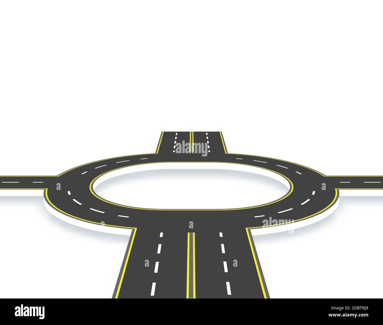 Carretera, autopista, rotonda en perspectiva con sombra. Dos pistas y