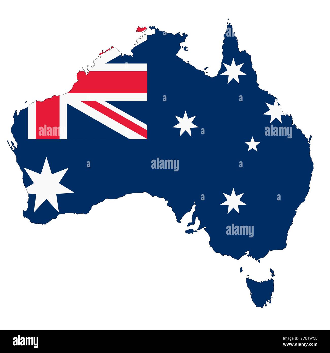 Un mapa de Australia sobre fondo blanco con una ruta de recorte Foto de stock