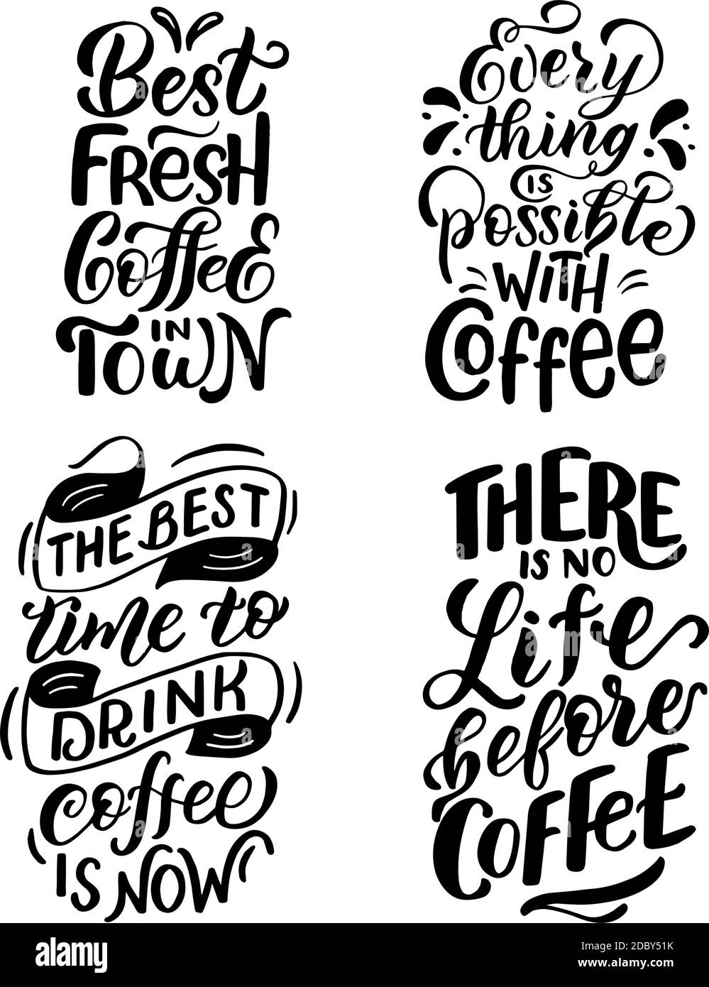 Conjunto de citas sobre el café, en letras negras sobre un fondo blanco, en  gráficos vectoriales. Para el diseño de postales, pósteres, estampados para  camisetas Imagen Vector de stock - Alamy