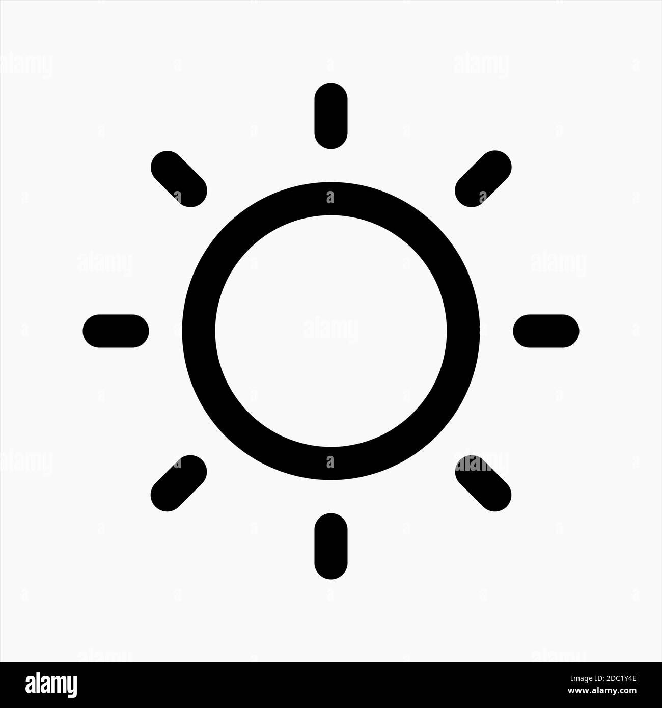 Línea sol icono vector para el símbolo de brillo aislado. Ilustración  gráfica simple de la luz del sol Imagen Vector de stock - Alamy