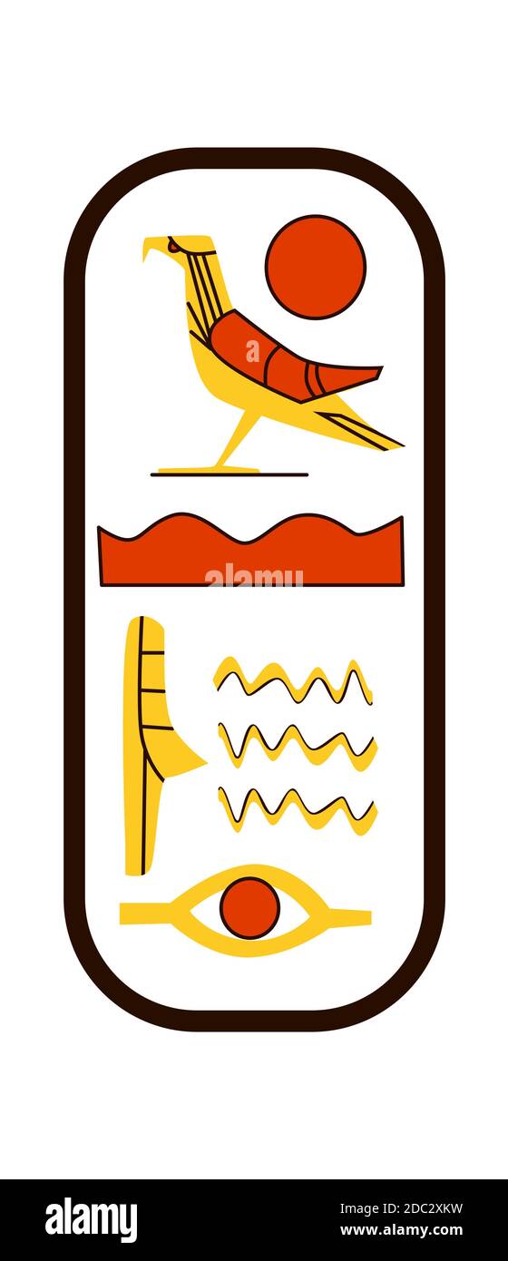 Colección de vectores de dibujos animados de los jeroglíficos del antiguo Egipto. Símbolos de la cultura egipcia, faraón, halcón de pájaro sagrado y ojo de Horus o ra, jadjeto aislado sobre un fondo blanco Ilustración del Vector