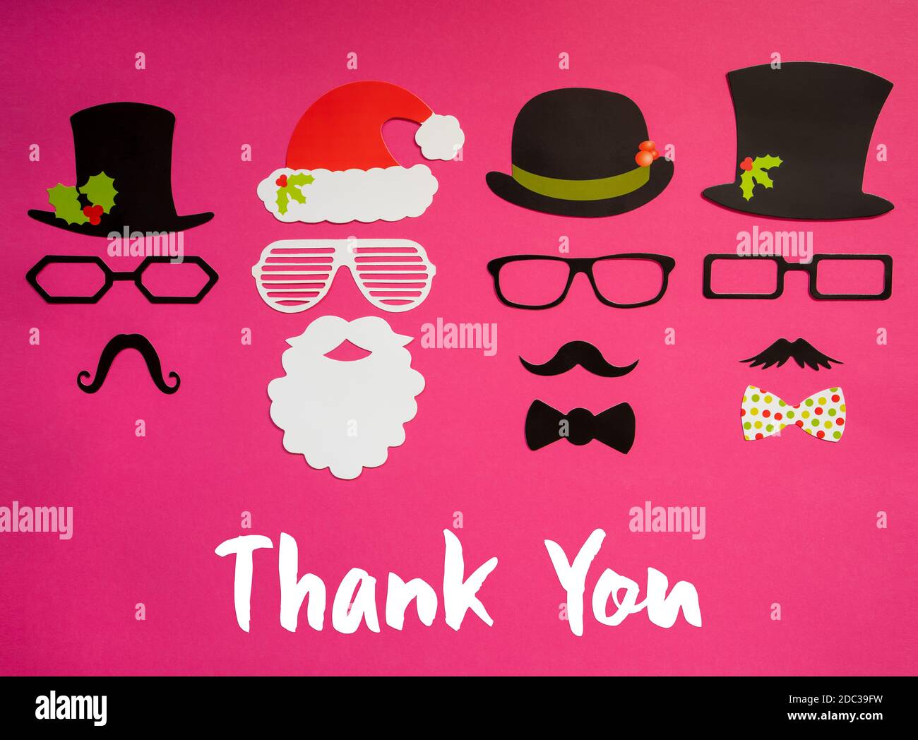 Gracias. de texto en inglés Máscara de Papá Noel y máscara de tres