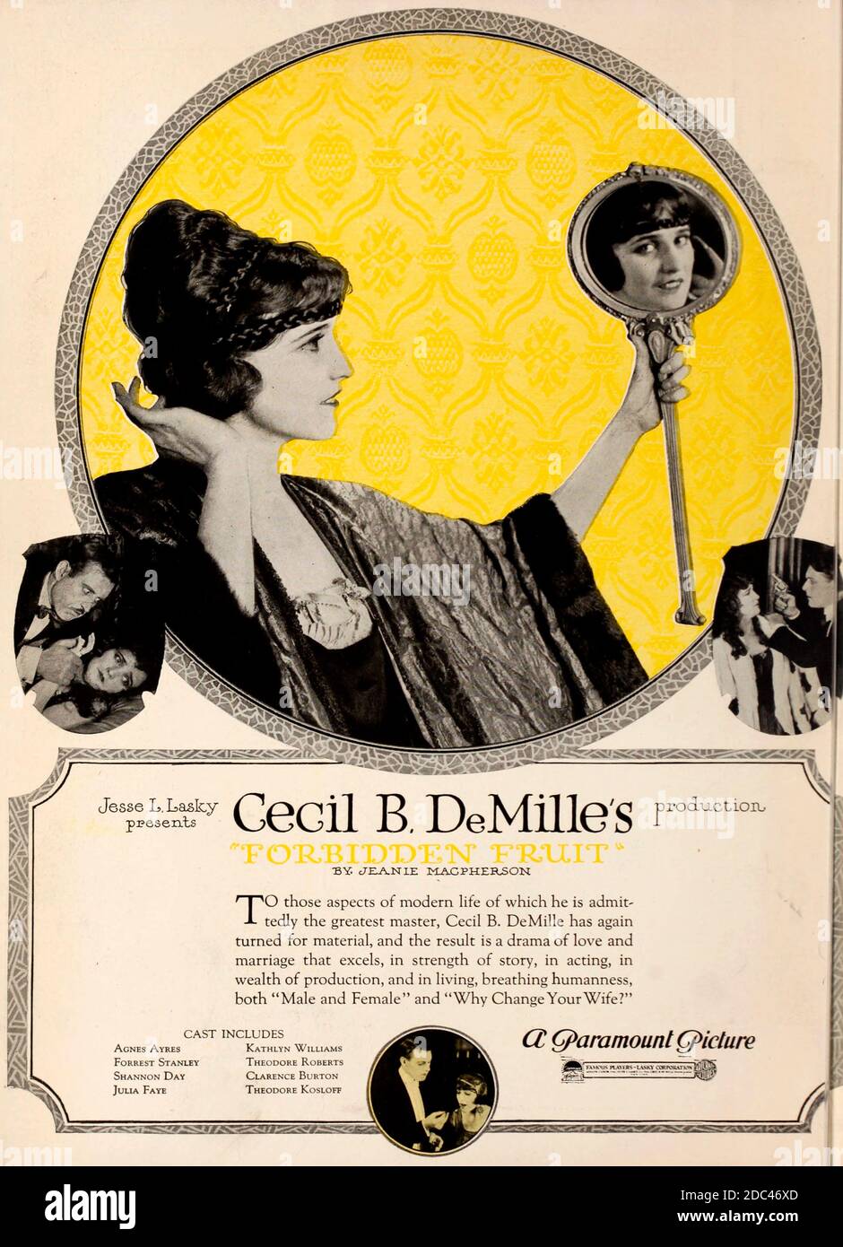Anuncio de la película de movimientos de fruta prohibidos de Cecil B DeMille, 1920 Foto de stock