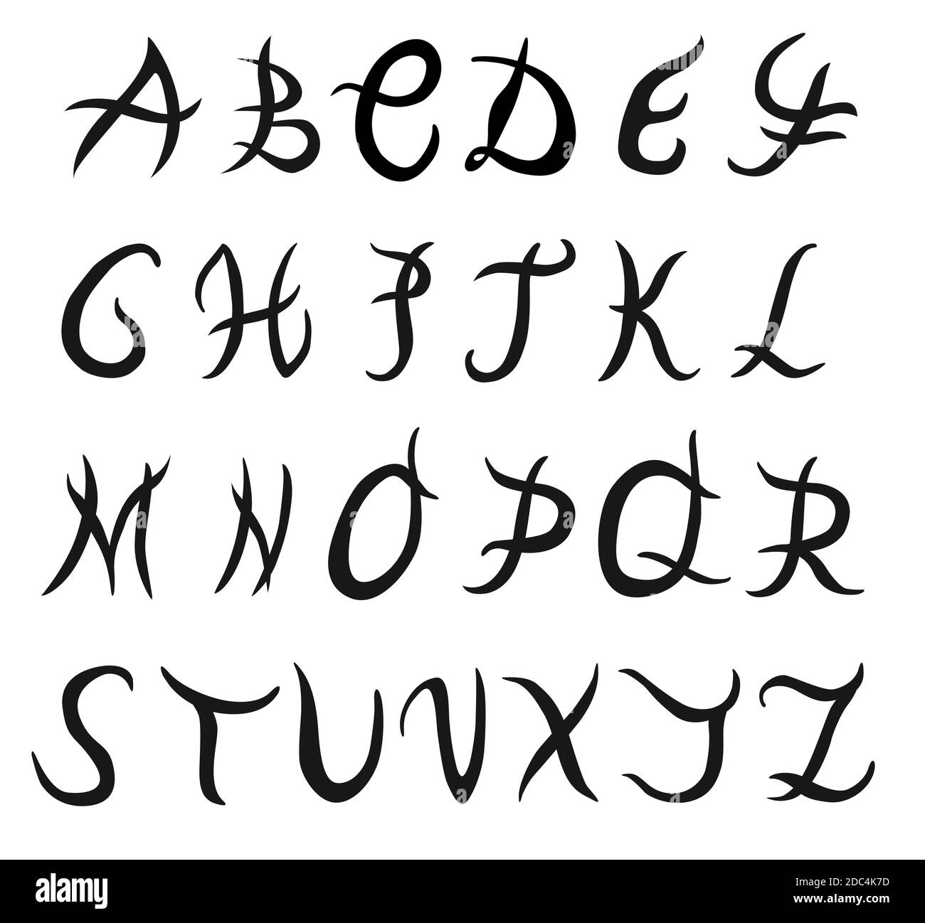 Vector dibujado a mano estilo tribal alfabeto latino, conjunto de