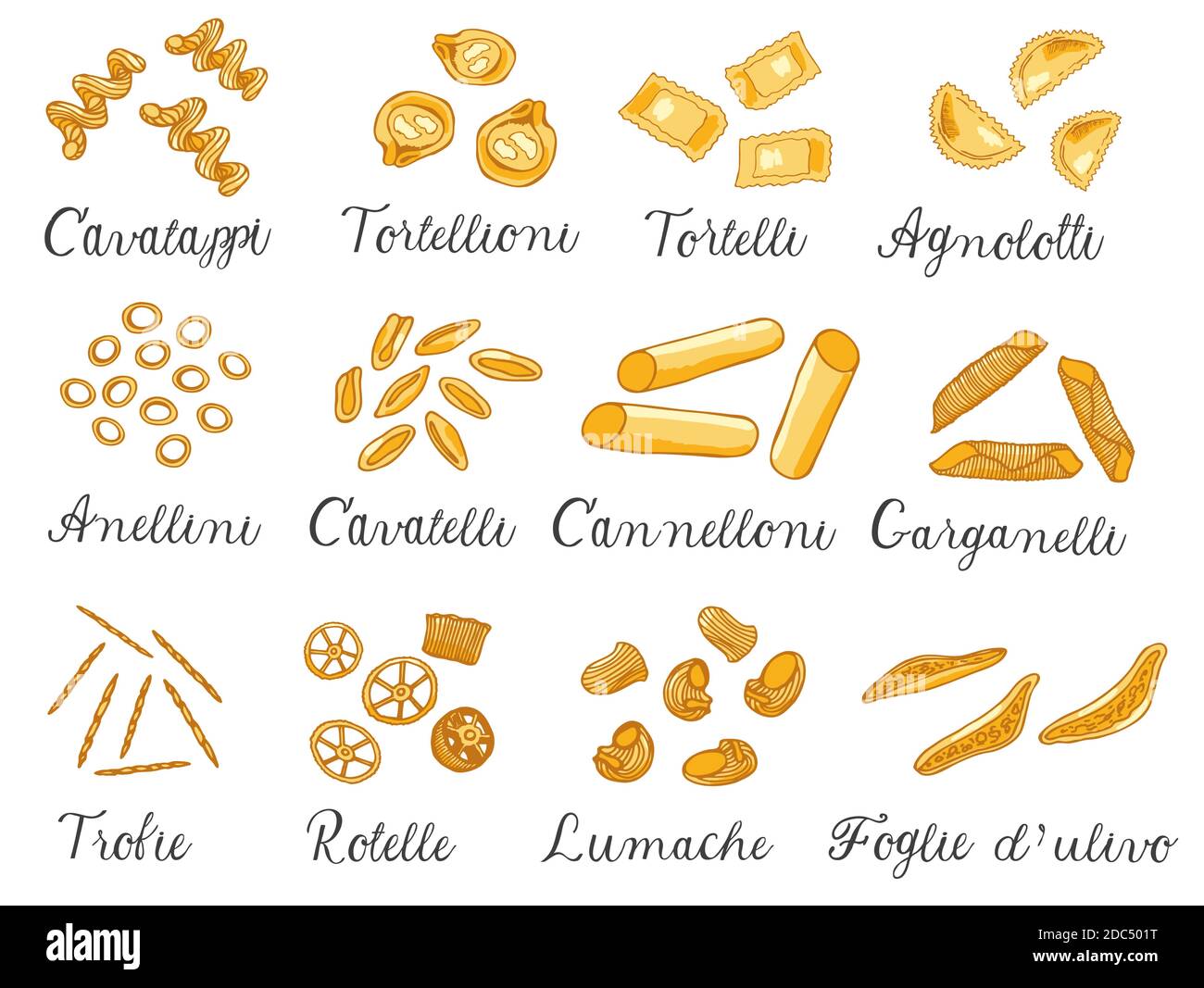 Juego De Gran Tama o Dibujado A Mano De Diferentes Tipos De Pasta