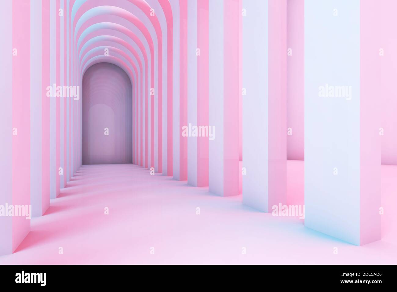 Pasillo vacío de arcos con iluminación colorida, fondo interior abstracto. ilustración de renderización 3d Foto de stock