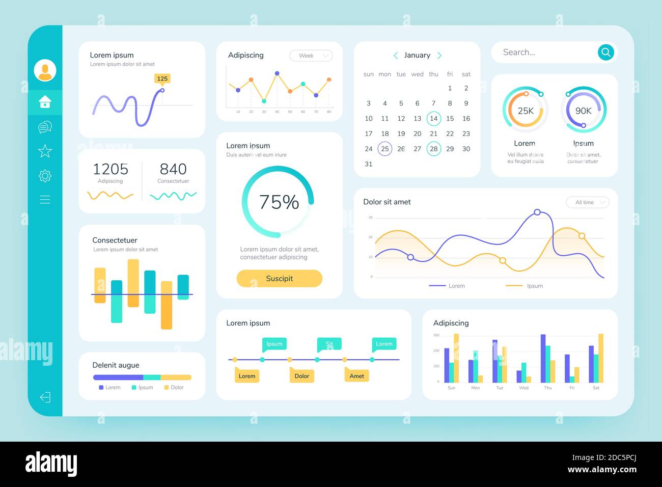 Interfaz de usuario del panel. Software de datos simples, diagramas de