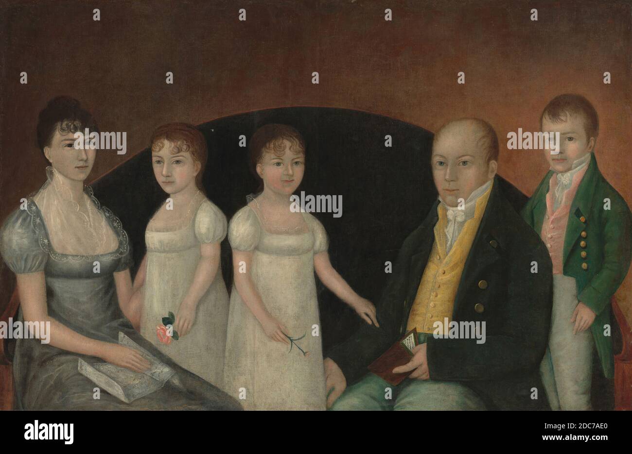 Joshua Johnson, (artista), americano, nacido c. 1763, activo 1796 - 1824, Grupo Familiar, c. 1800, óleo sobre lienzo, total: 88.5 x 136 cm (34 13/16 x 53 9/16 in.), enmarcado: 101 x 148 x 5.6 cm (39 3/4 x 58 1/4 x 2 3/16 in Foto de stock