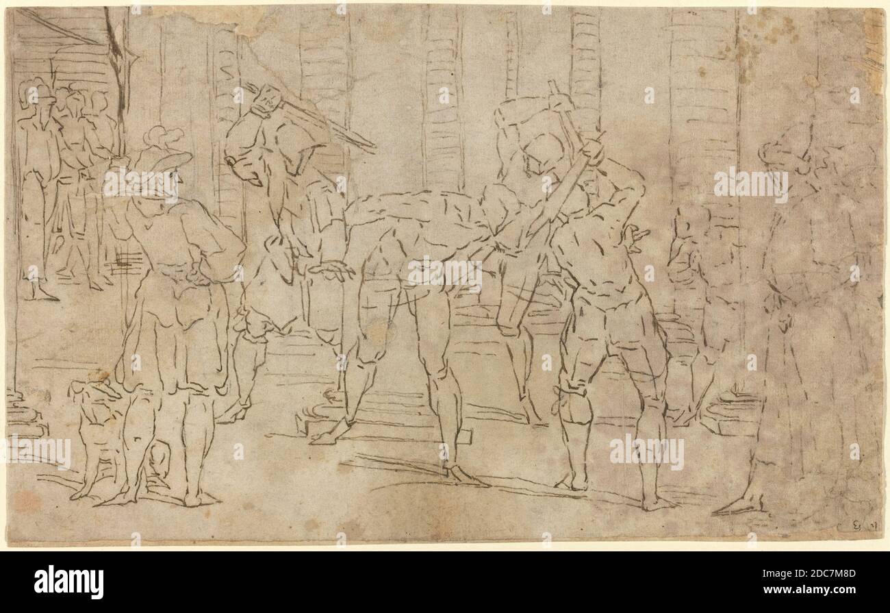 Luca Cambiaso, (artista), Genoese, 1527 - 1585, Flagellation of Christ, 1570s, pluma y tinta marrón sobre papel, total (aproximado): 18.3 x 30.1 cm (7 3/16 x 11 7/8 pulg Foto de stock