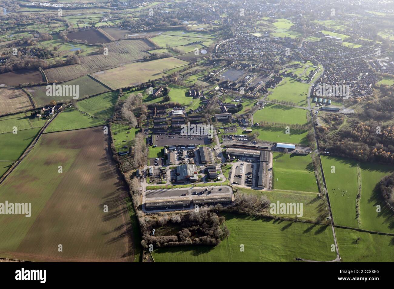 Vista aérea del sitio de Claro Barracks en Clotherholme, Ripon, North Yorkshire Foto de stock
