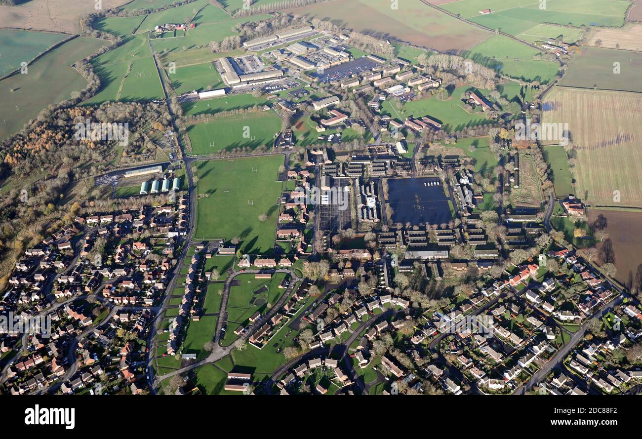 Vista aérea del sitio de Claro Barracks en Clotherholme, Ripon, North Yorkshire Foto de stock