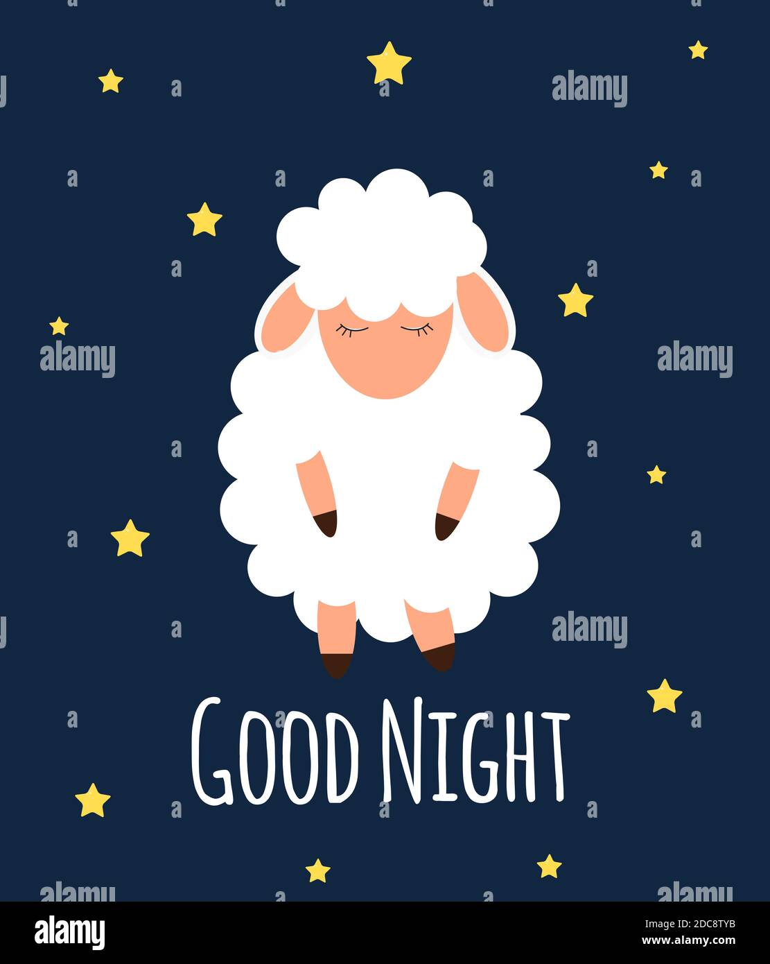 Lindas ovejas en el cielo nocturno. Ilustración de Buenas noches Fotografía  de stock - Alamy