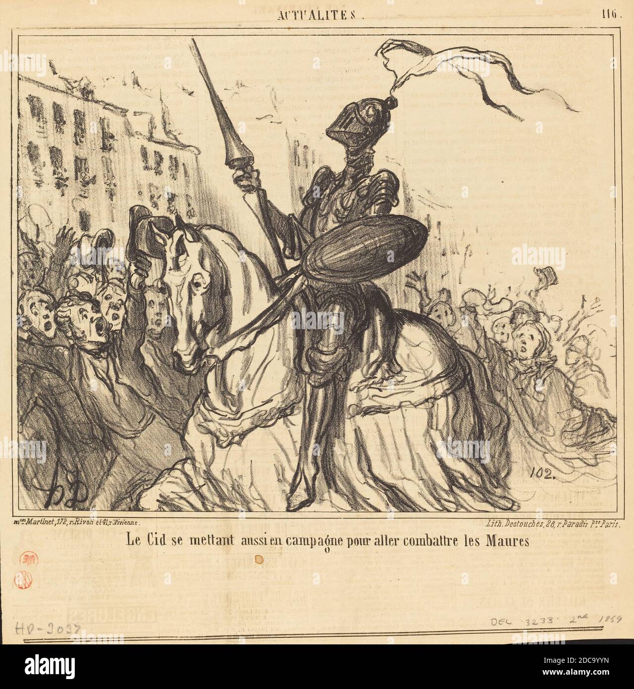 Honoré Daumier, (artista), francés, 1808 - 1879, le Cid se mettant aussi en campagne..., Actualités, (serie), 1859, litografía sobre papel prensa Foto de stock