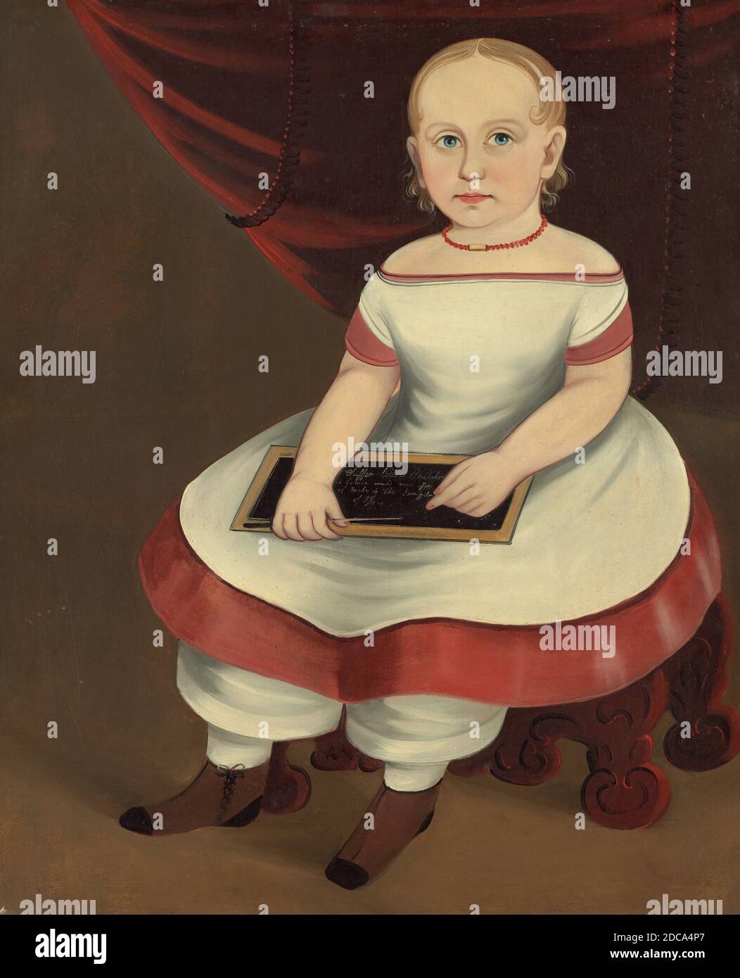 Prior-Hamblin School, (pintor), americana, activa a mediados del siglo 19, niña con Slate, c. 1845, óleo sobre lienzo, total: 68.8 x 56 cm (27 1/16 x 22 1/16 in.), enmarcado: 77.4 x 64.7 x 5.3 cm (30 1/2 x 25 1/2 x 2 1/16 in Foto de stock
