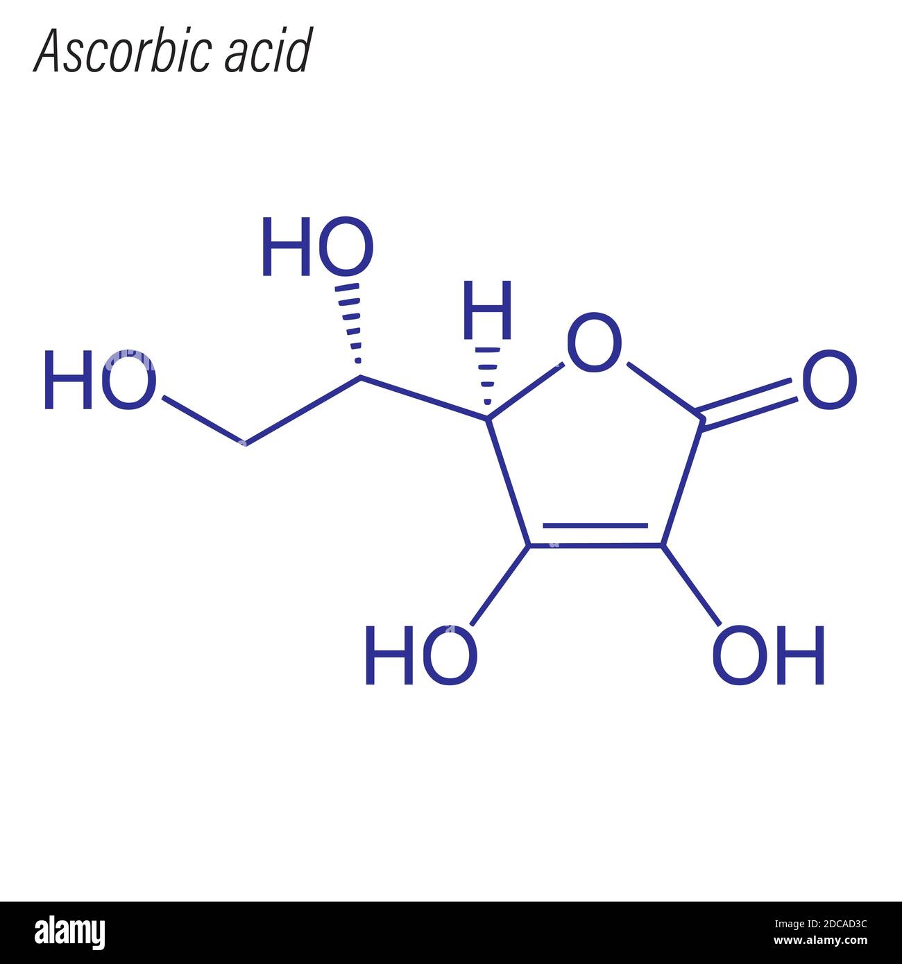 Fórmula esquelética de ácido ascórbico. Molécula química farmacológica