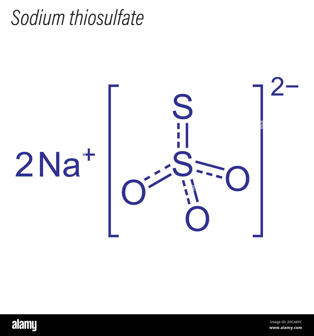 Fórmula esquelética de tiosulfato de sodio. Molécula química farmacológica Imagen Vector de Fórmula esquelética de tiosulfato de sodio. Molécula química farmacológica Imagen Vector de