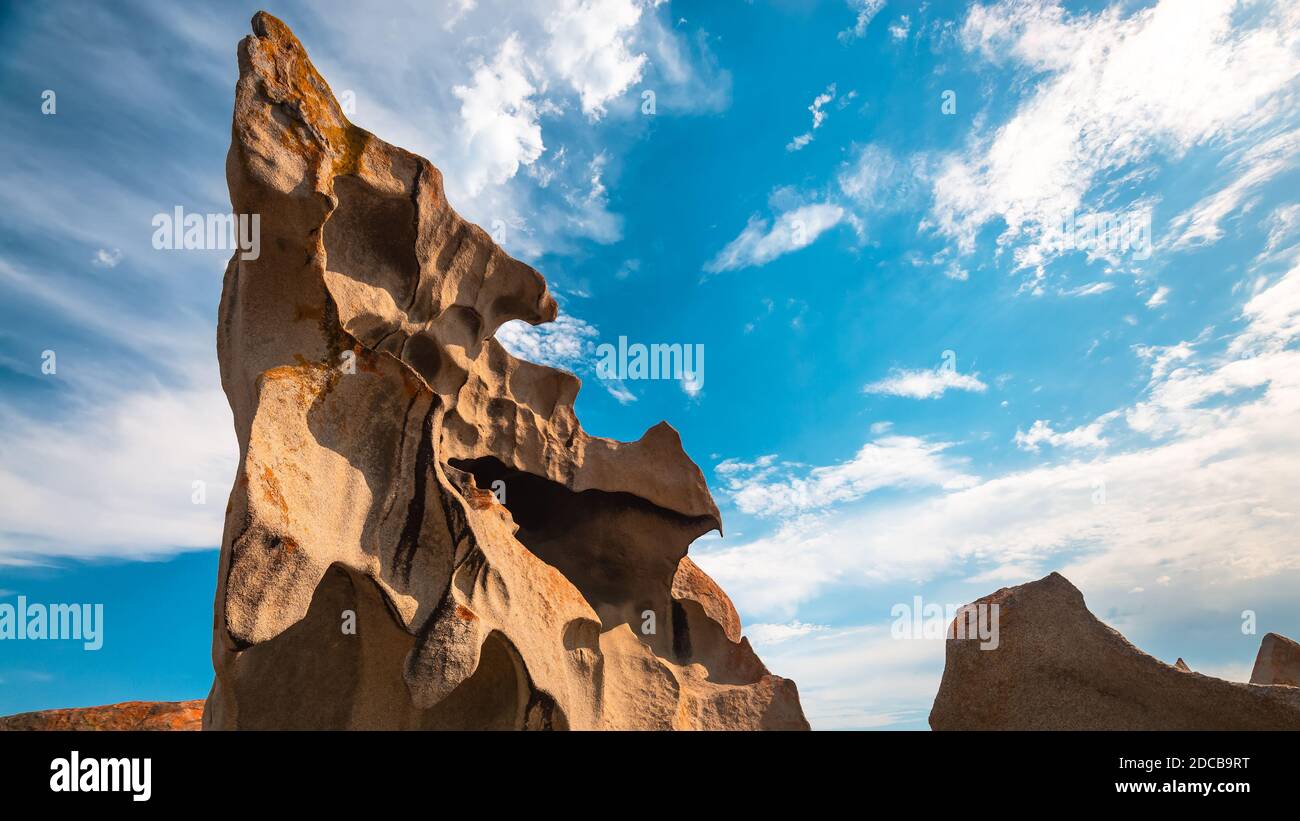 Icónico Remarkable Rocks en Isla Canguro, Australia Meridional Foto de stock