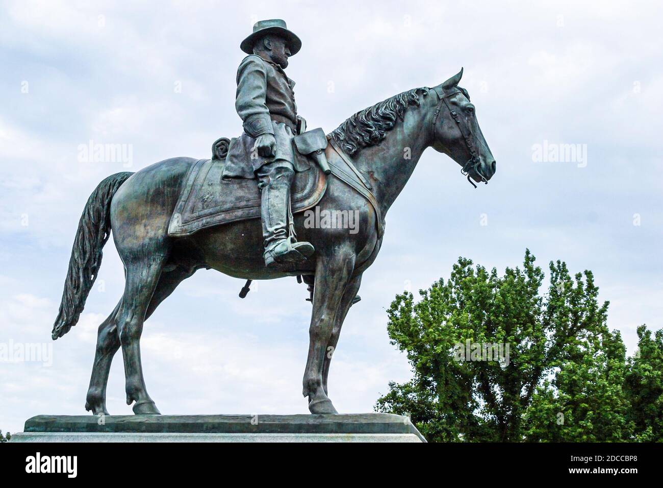 Parque Militar Nacional de Mississippi Vicksburg, campo de batalla de la Guerra Civil, estatua del caballo del General Mayor de la Unión Ulises S. Grant, Foto de stock