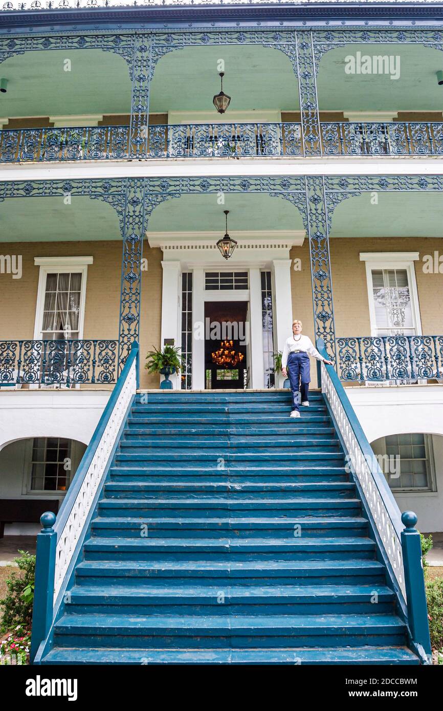 Mississippi Vicksburg Grove Street Duff Green Mansion, construido en 1856 arquitectura palladiana hotel antebellum Inn, entrada frontal escaleras exteriores, Foto de stock