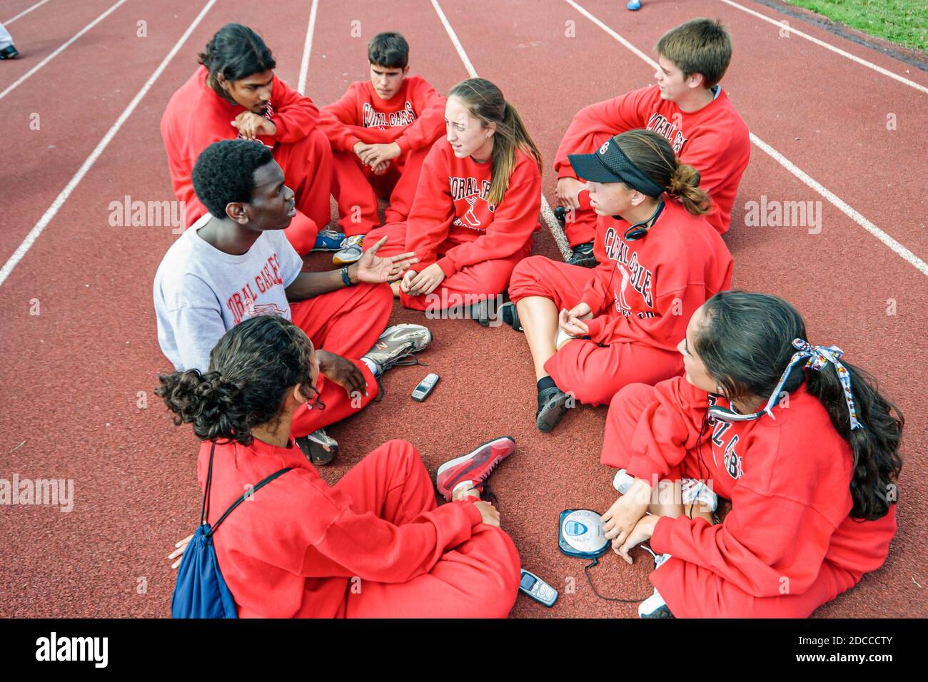 Miami Florida,Tropical Park Greater Miami Athletic Conference Championships,track & field high school students team,Black African Hispanic boy Foto de stock