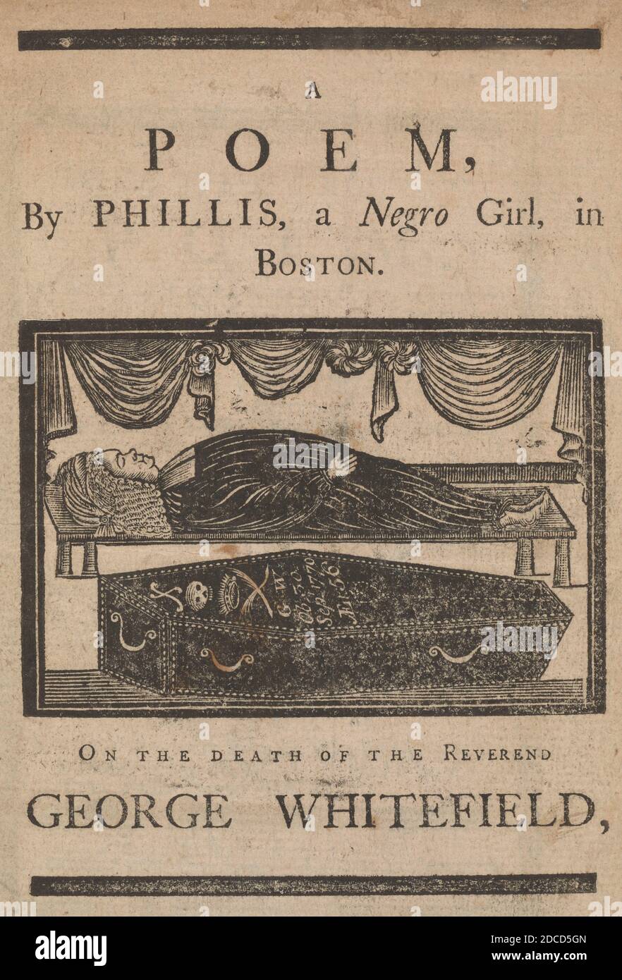 Philis Wheatley Poem para George Whitefield, 1770 Foto de stock