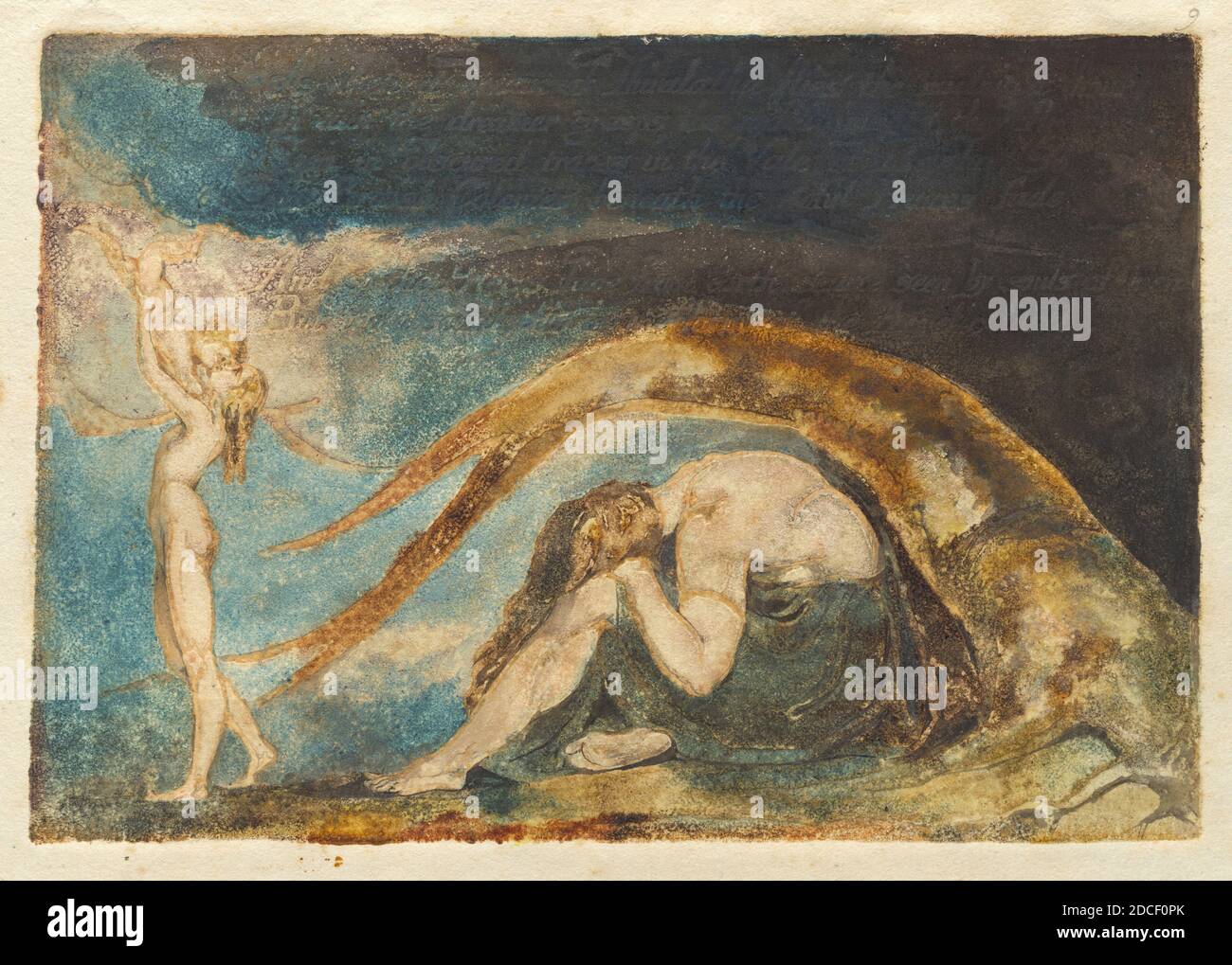 William Blake, (artista), británico, 1757 - 1827, sueño de Thiralatha, un libro grande de diseños: no.8, (serie), c. 1794/1796, grabado de relieve, impreso en color (con colorante a mano?), placa: 11.8 x 17.2 cm (4 5/8 x 6 3/4 in.), hoja: 21 x 24.1 cm (8 1/4 x 9 1/2 in Foto de stock