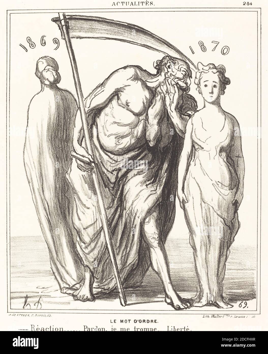 Honoré Daumier, (artista), francés, 1808 - 1879, le Mot d'ordre: Réaction... Perdón... Liberté, Actualités, (serie), 1869, litografía Foto de stock