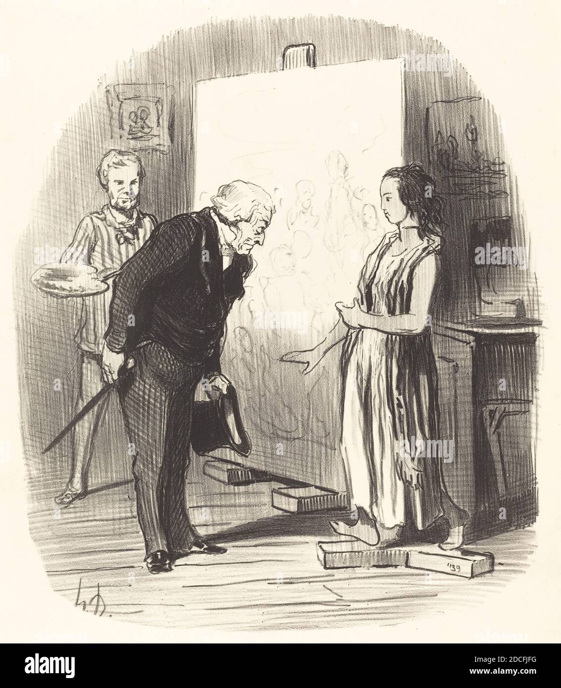Honoré Daumier, (artista), francés, 1808 - 1879, Madame, j'ai bien l'honneur!, Scènes d'ateliers: pl.1, (serie), 1848, litografía Foto de stock