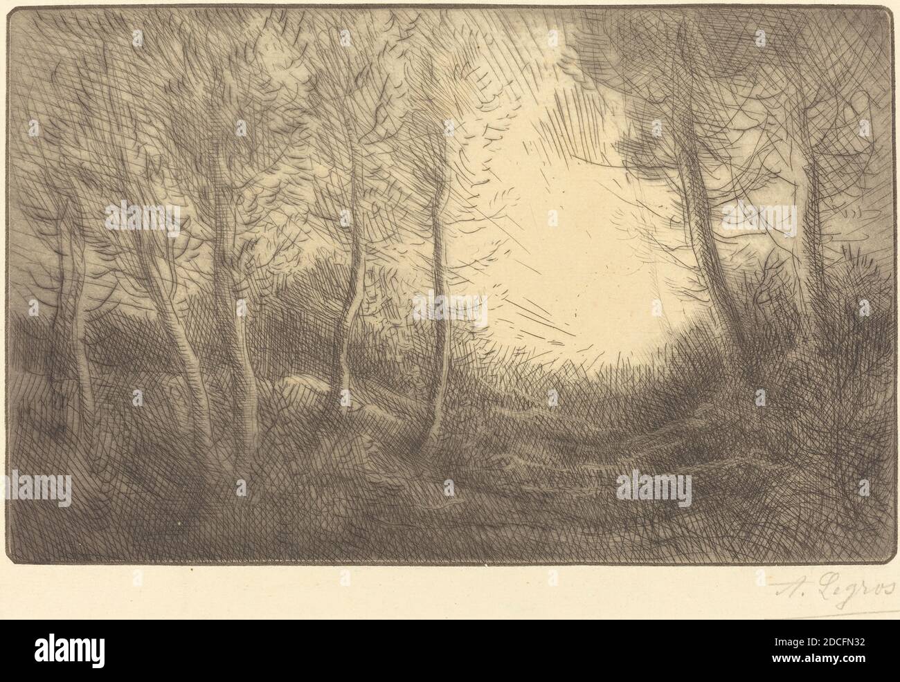 Alphonse Legros, (artista), francés, 1837 - 1911, Amanecer, Bosque de Clamard (palanca del soleil, bois de Clamard), punto seco Foto de stock