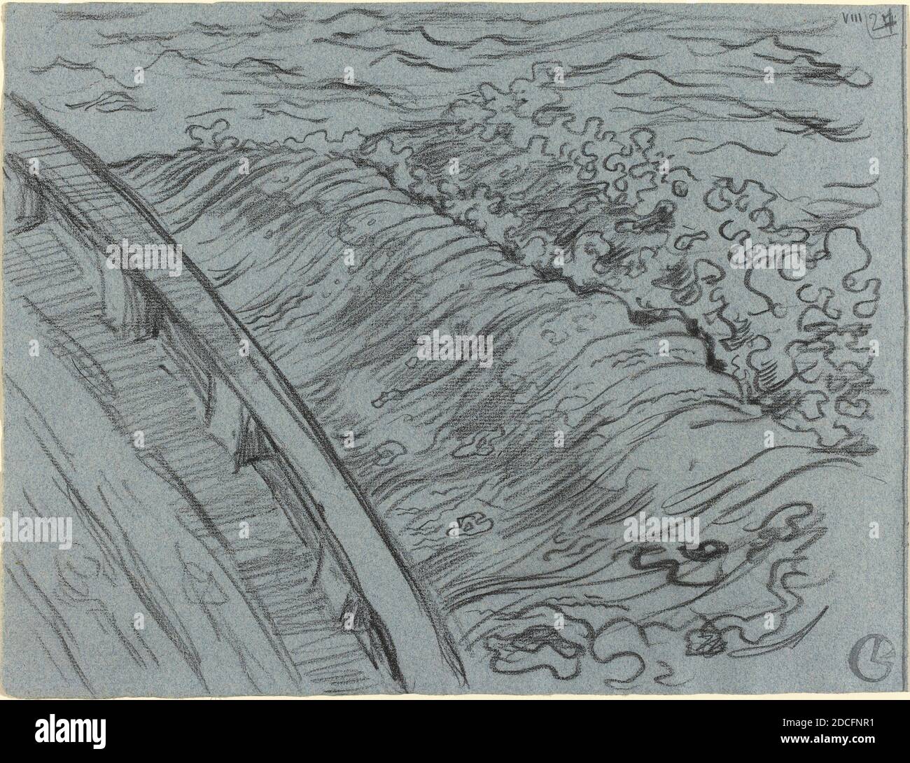 Georges Lacombe, (artista), francés, 1868 - 1916, el mar fuera del borde de un barco, Bretaña, 1894, papel de color azul carbón, total: 23.7 x 31 cm (9 5/16 x 12 3/16 pulg Foto de stock