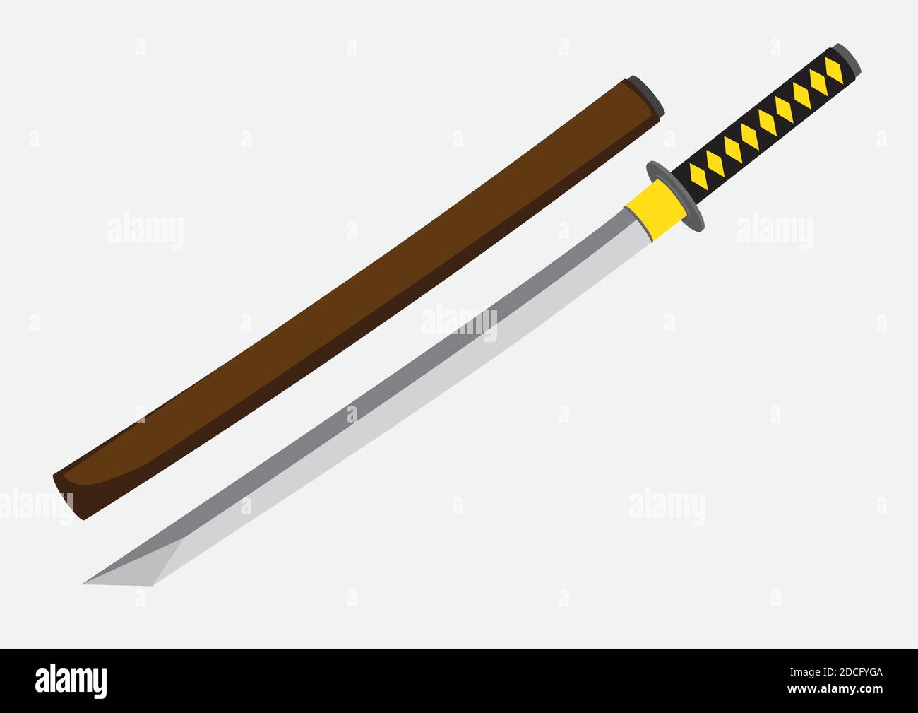 Ilustración vectorial de Katana, una antigua espada samurai japonesa y su  montaje de madera aislado sobre fondo llano Imagen Vector de stock - Alamy