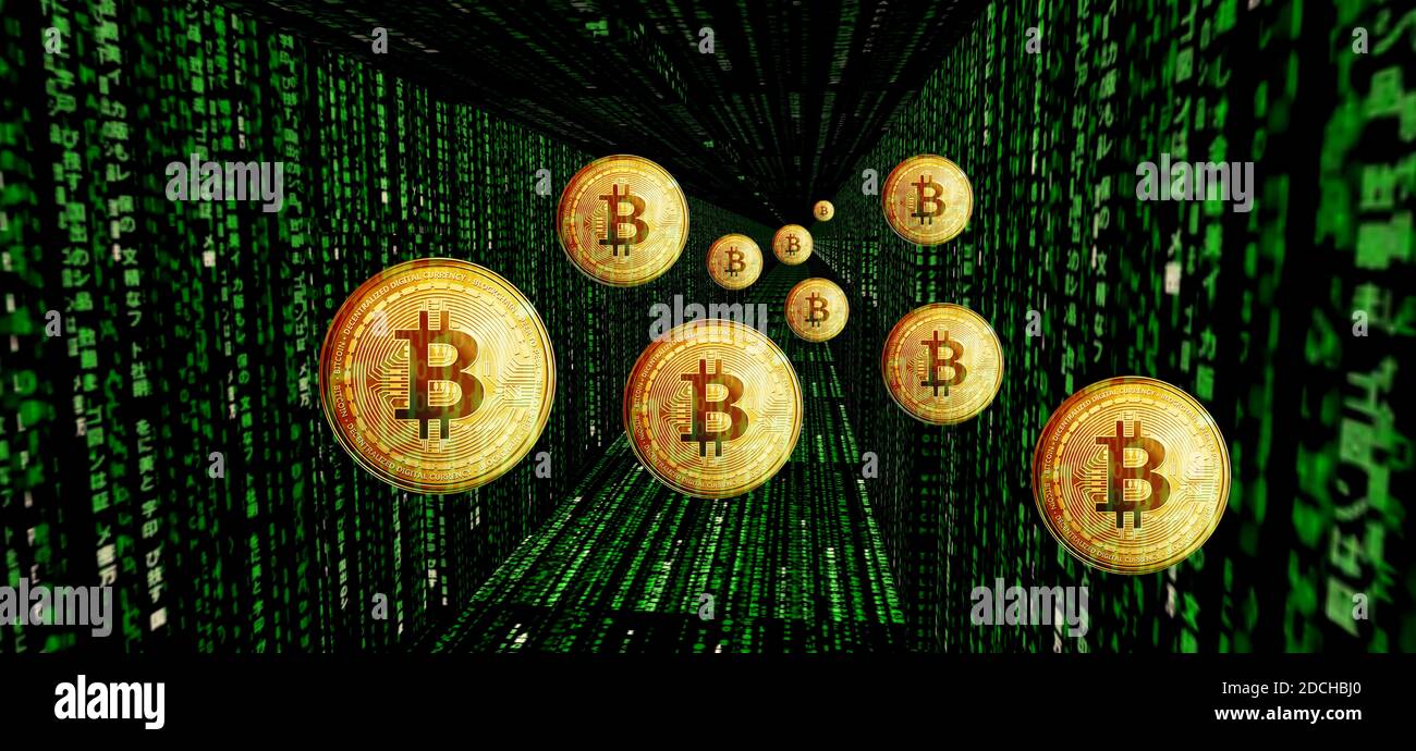 Binär Código Hintergrund mit Bitcoins Foto de stock