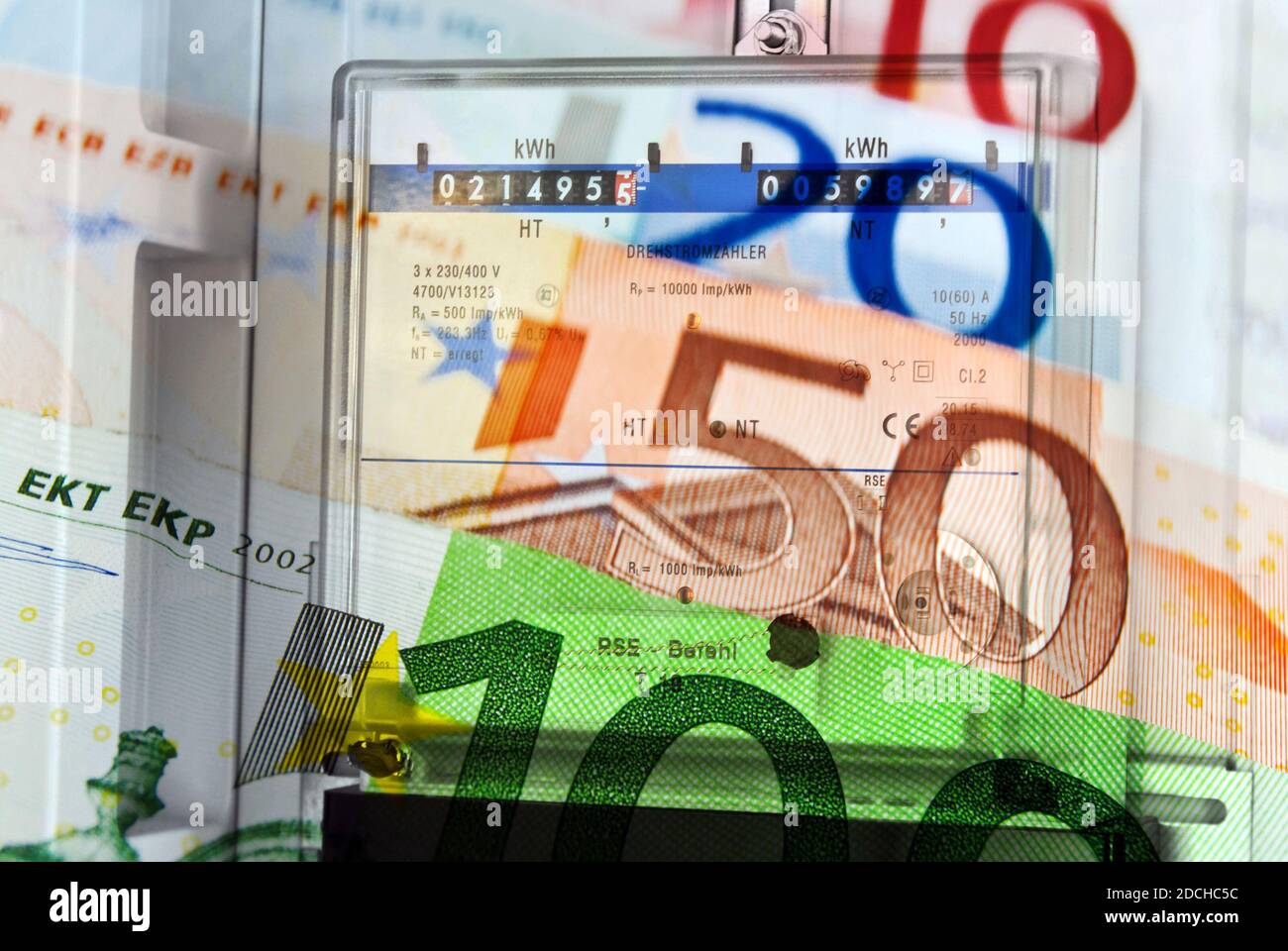 Stromzähler mit Euro Banknoten Konzept Abstrakt Foto de stock