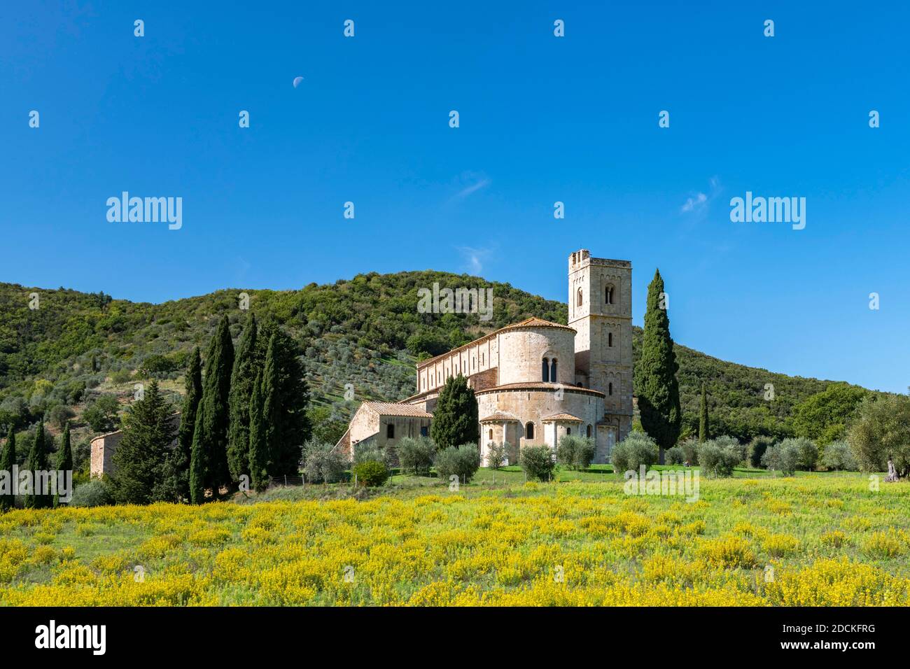 Abbazia di Sant Antimo, Monasterio de Sant'Antimo, Provincia de Siena, Toscana, Italia Foto de stock