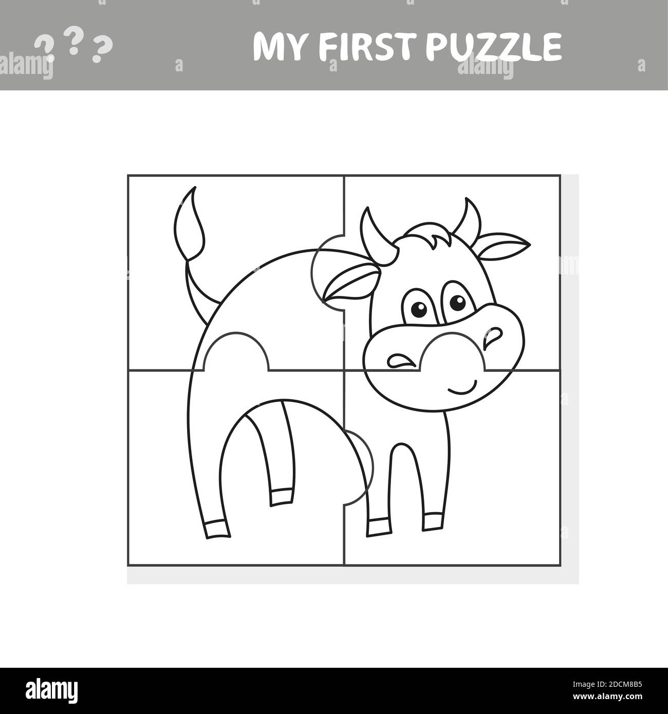 Cartoon Vector Illustration - Puzzle Juego actividad para niños con carácter de granja de toros. Libro para colorear Imagen Vector de stock - Alamy