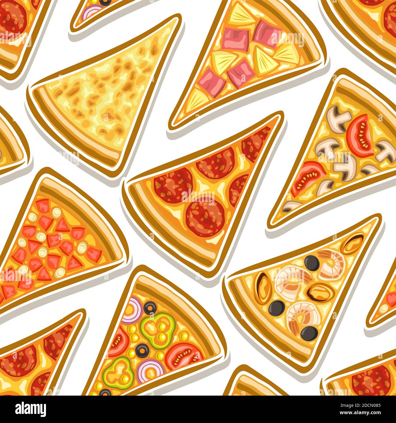 Vector Pizza patrón sin costuras, fondo de pizza cuadrada repetitiva