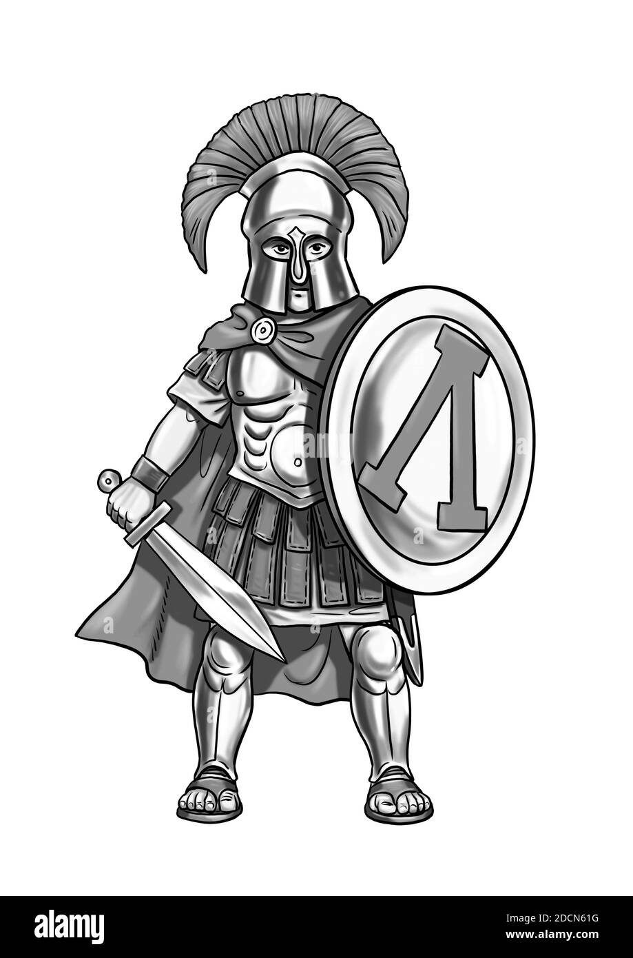 Dibujos animados de hoplite espartanos. Antiguo héroe griego. Dibujo blanco  negro Fotografía de stock - Alamy