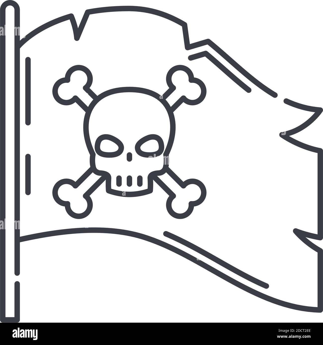 Icono de bandera pirata, ilustración lineal aislada, vector de