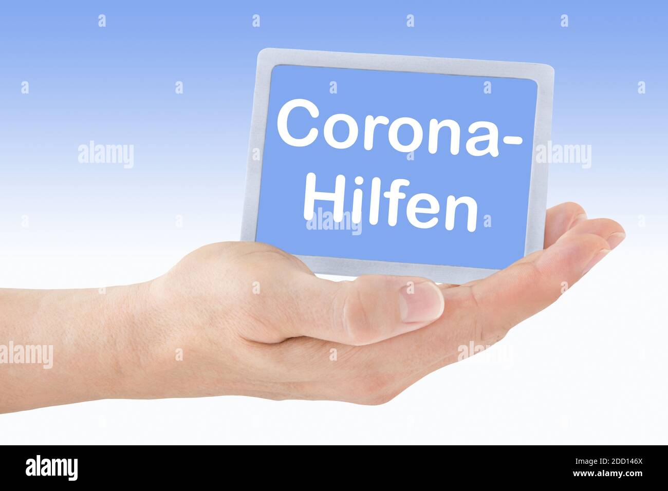 Mano y Niño Corona- Hilfen Foto de stock