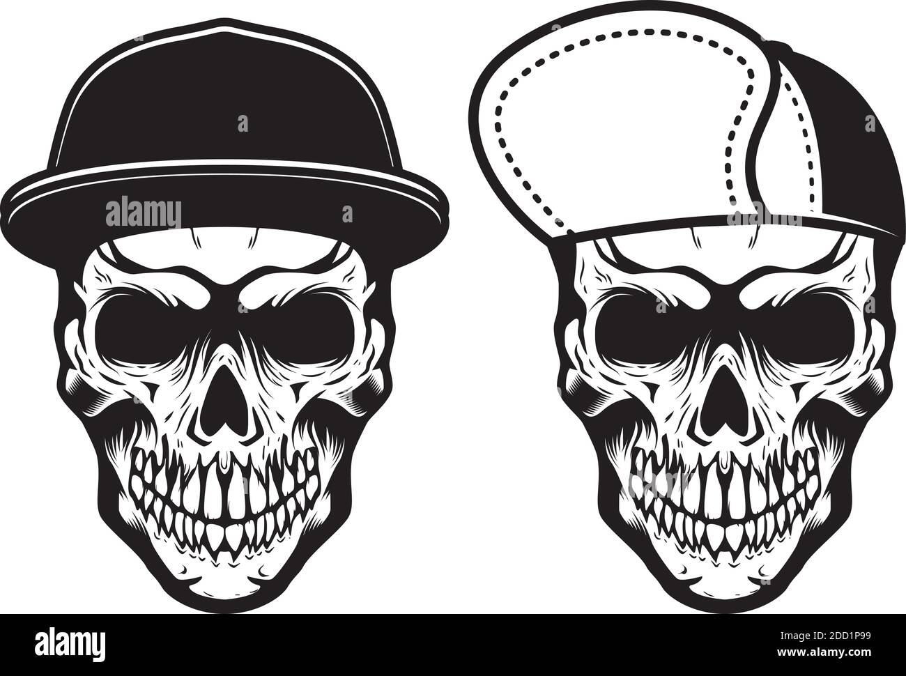 Conjunto de ilustración de cráneos en gorras de béisbol en estilo  monocromo. Elemento de diseño para logo, emblema, cartel, tarjeta, banner.  Ilustración vectorial Imagen Vector de stock - Alamy
