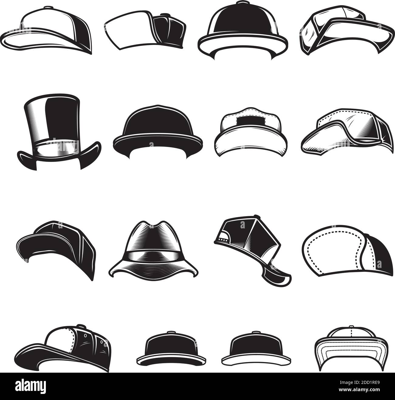 Conjunto de ilustraciones de gorras de béisbol. Elemento de diseño para logo, emblema, cartel, banner. vectorial Imagen de stock - Alamy