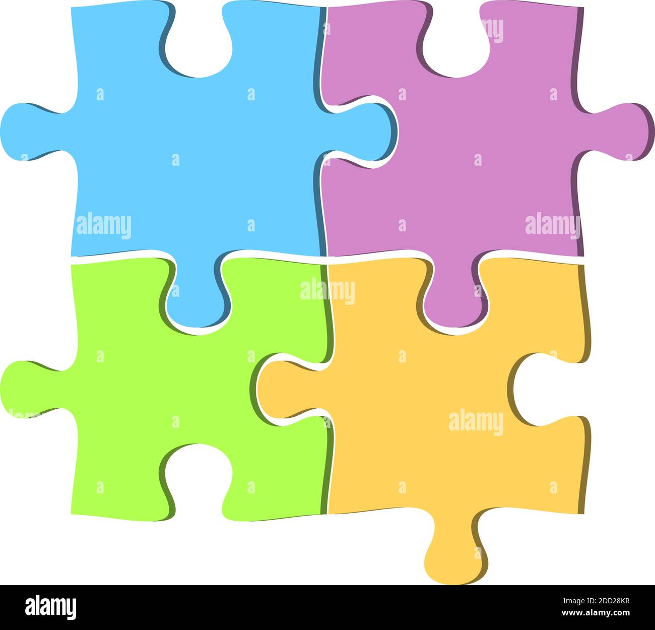 juego de cuatro piezas de rompecabezas en diferentes colores vector  ilustración Imagen Vector de stock - Alamy