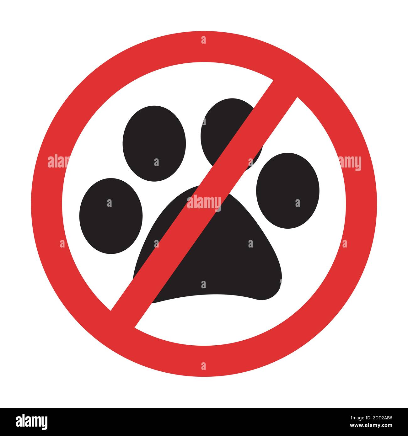 Animales prohibido signo. No hay entrada con símbolo de vector de animales. Icono de pata de mascota cruzada Ilustración del Vector