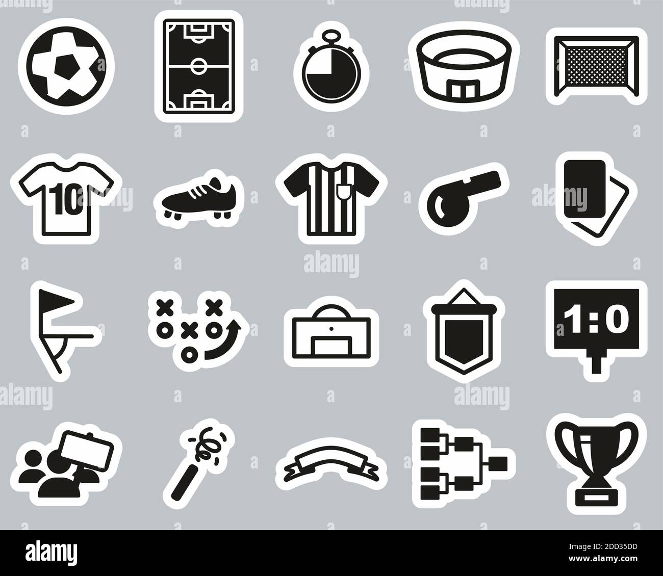 Iconos de fútbol o fútbol Blanco y Negro Sticker conjunto Grande Imagen  Vector de stock - Alamy