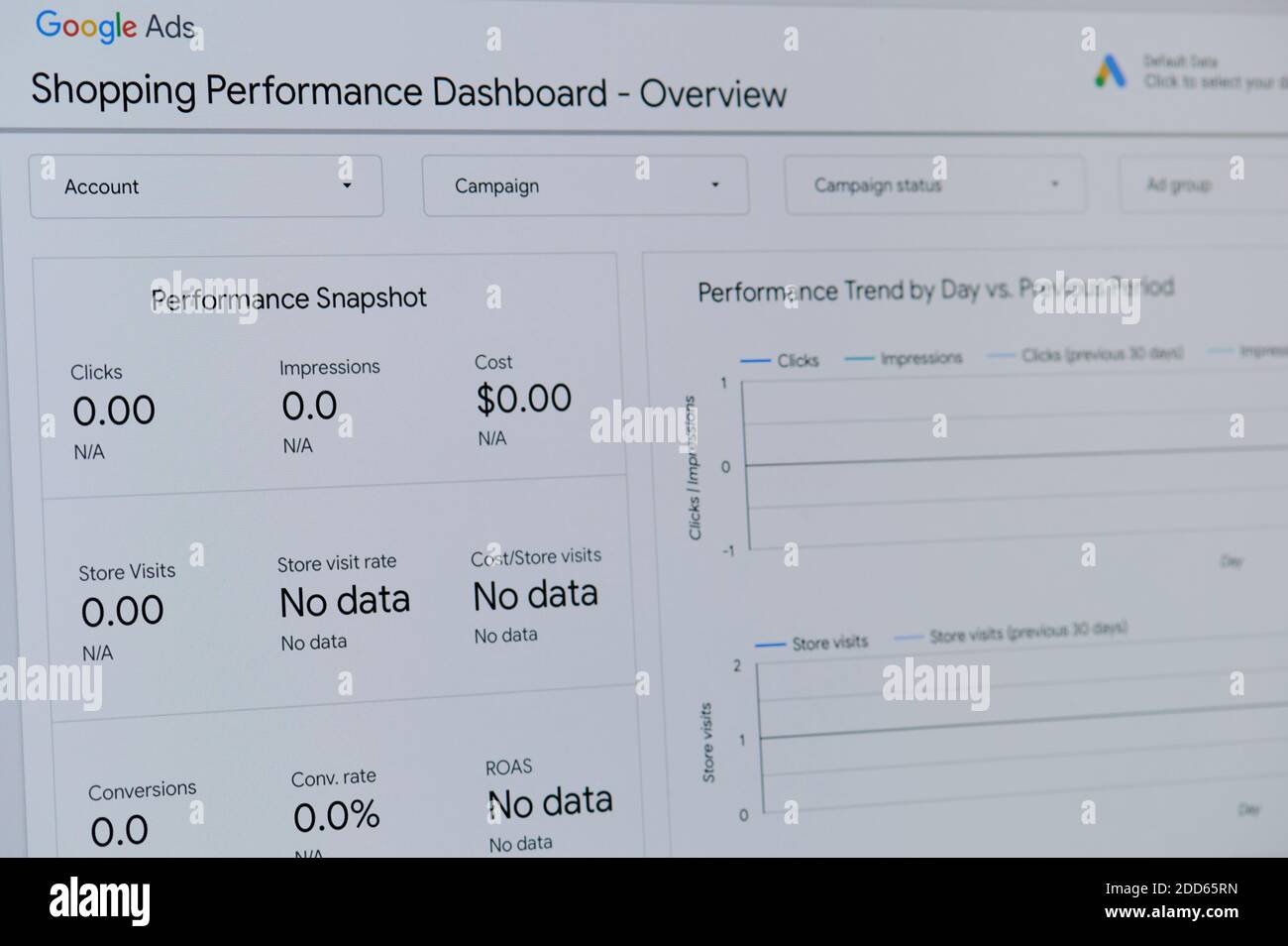 Nueva york, EE.UU. - 24 de noviembre de 2020: Google ads shopping performance panel en la pantalla del portátil Foto de stock