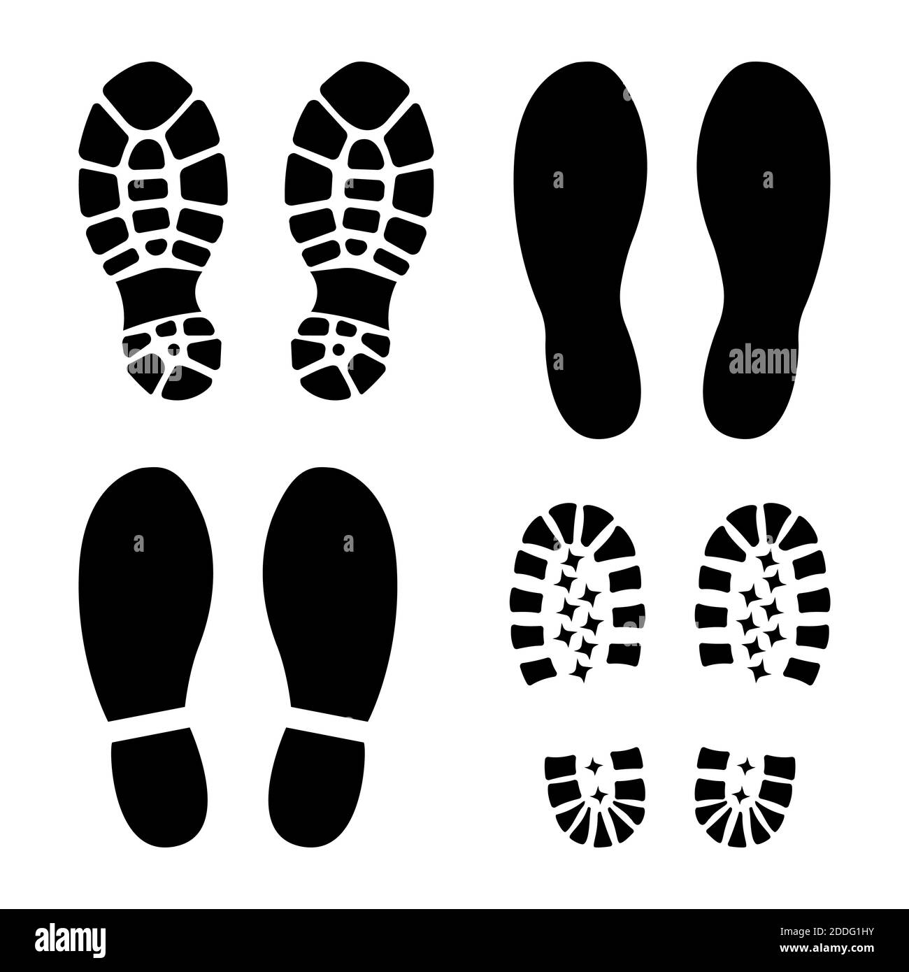 Huellas de zapatos humanos silueta de suela negro. Icono o signo para  imprimir. Estilo plano. Aislado sobre fondo blanco. Ilustración vectorial  Imagen Vector de stock - Alamy